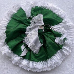 Vintage Girls Pageant Dress Ruffles Lace Full Circle Green White USA Size 4